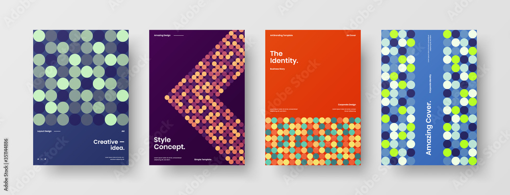Company identity brochure template collection. Business presentation vector A4 vertical orientation front page mock up set. Corporate report cover abstract geometric illustration design layout bundle. Company identity brochure template collection. Business presentation vector A4 vertical orientation front page mock up set. Corporate report cover abstract geometric illustration design layout bundle.