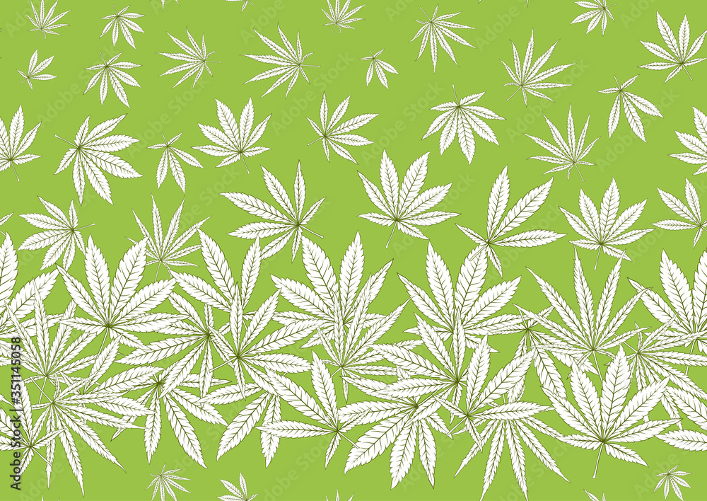 Cannabis leaves seamless pattern, background. Vector illustration in green colors.