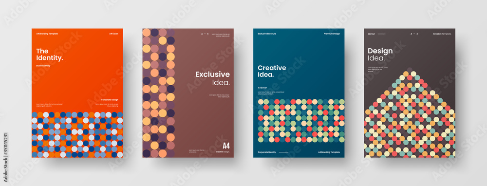 Company identity brochure template collection. Business presentation vector A4 vertical orientation front page mock up set. Corporate report cover abstract geometric illustration design layout bundle. Company identity brochure template collection. Business presentation vector A4 vertical orientation front page mock up set. Corporate report cover abstract geometric illustration design layout bundle.