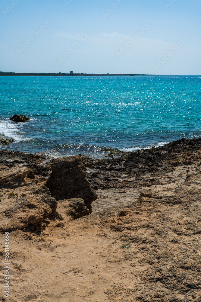 Golden beaches and clear sea. Magic of Salento. Punta della Suina. Puglia, Italy Golden beaches and clear sea. Magic of Salento. Punta della Suina. Puglia, Italy