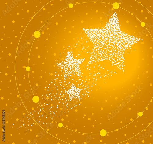 Group of stars formed by a magical trail of flying points on golden background