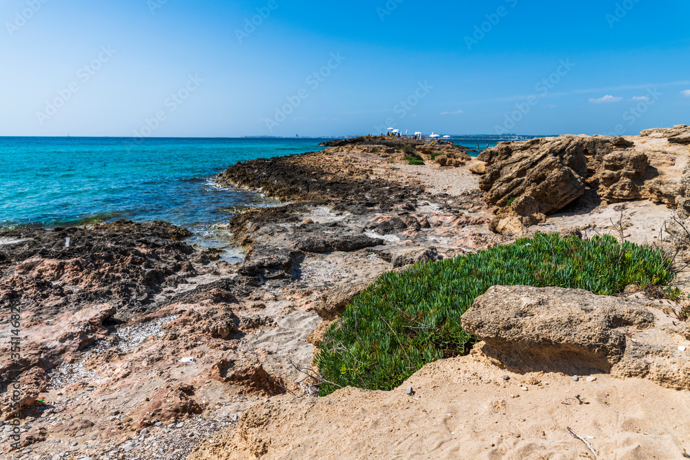 Golden beaches and clear sea. Magic of Salento. Punta della Suina. Puglia, Italy