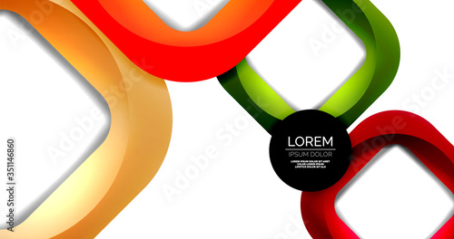 Square geometric vector abstract background, dynamic modern minimal template. Multicolored square shapes with round corners overlapping each other