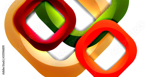 Square geometric vector abstract background, dynamic modern minimal template. Multicolored square shapes with round corners overlapping each other