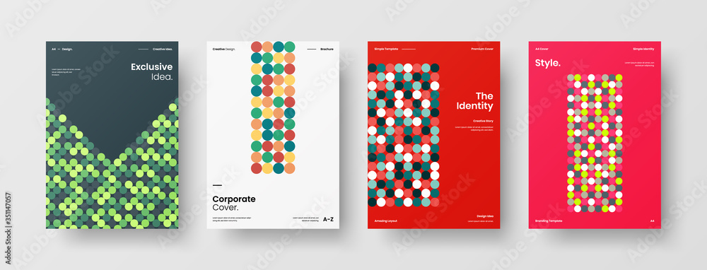 Company identity brochure template collection. Business presentation vector A4 vertical orientation front page mock up set. Corporate report cover abstract geometric illustration design layout bundle. Company identity brochure template collection. Business presentation vector A4 vertical orientation front page mock up set. Corporate report cover abstract geometric illustration design layout bundle.
