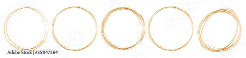 set of gold round frame on white background 