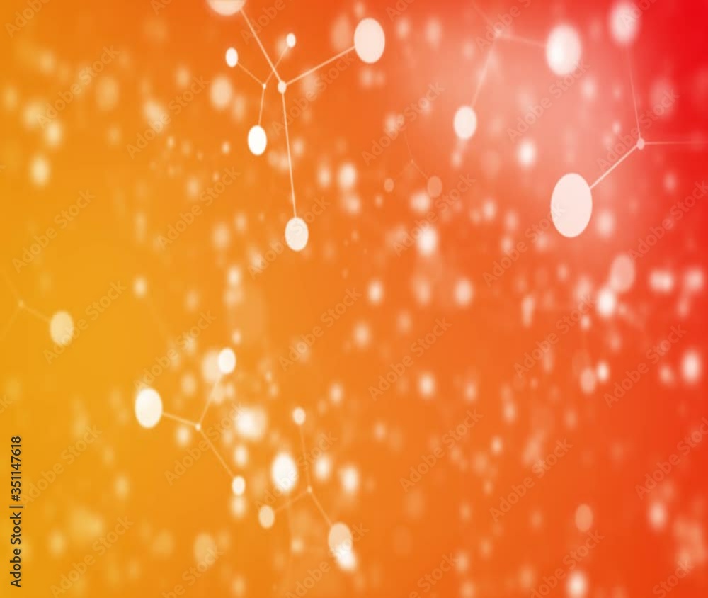 Abstract depth of field multicolor particles atom fly. Slow Motion Bright Colors shape dots and line Moving Closeup. Fantastic Surface.