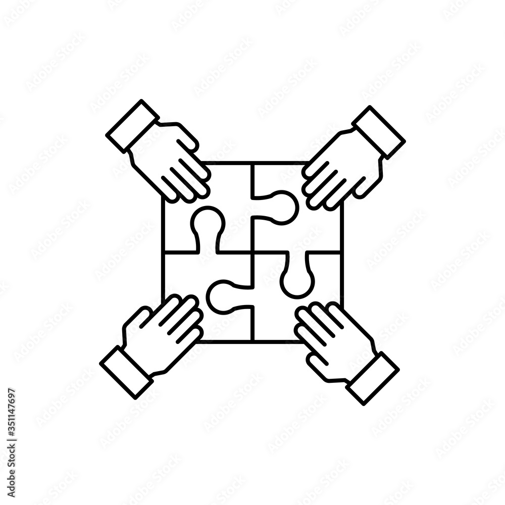 Teamwork line icon. Cooperation and partnership, collaboration symbol. logo. Outline design editable stroke. For yuor design. Stock - Vector illustration.