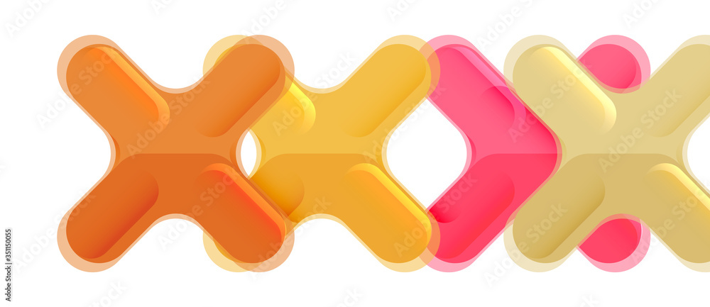 Glossy multicolored plastic style cross composition, x shape design, techno geometric modern abstract background. Trendy abstract layout template Glossy multicolored plastic style cross composition, x shape design, techno geometric modern abstract background. Trendy abstract layout template