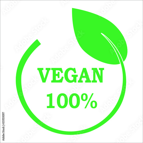 Vegan 100% sticker, vector illustration for graphic design.