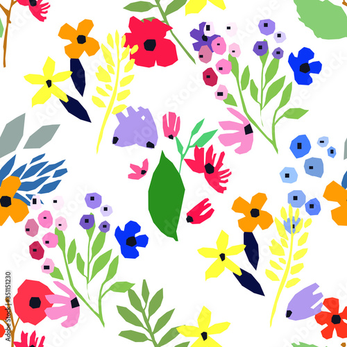Seamless pattern. Vector floral design with wildflowers. Romantic background