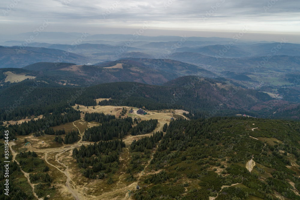 Beskid mountains Pilsko Polish mountains and hills aerial drone photo