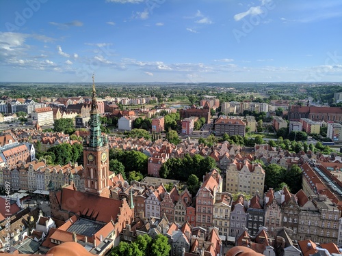 Stunning view on the old city in Gdansk from an old building
