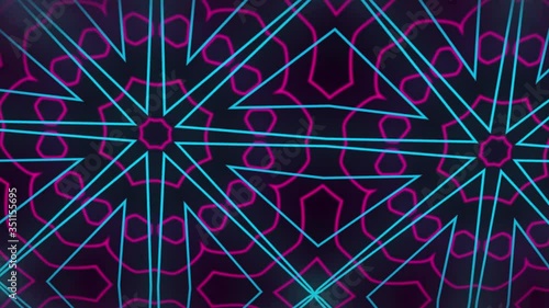 VJ Fractal Abstract kaleidoscopic background. motion of different transforming. 3d rendering computer generated backdrop. Disco spectrum lights concert spot bulb. Light Tunnel.