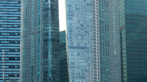 Glass Facade of Modern Office Skyscrapers in Finance District