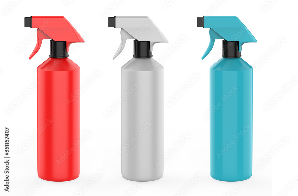 Spray Pistol Cleaner Plastic Bottle isolated On White Background. Ready For Your Design. Product Packing. 3d Illustration Spray Pistol Cleaner Plastic Bottle isolated On White Background. Ready For Your Design. Product Packing. 3d Illustration