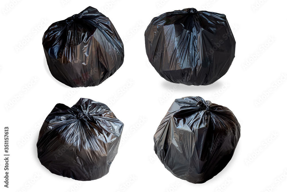 The collection of black garbage bags has a neat knot and provides cleanliness