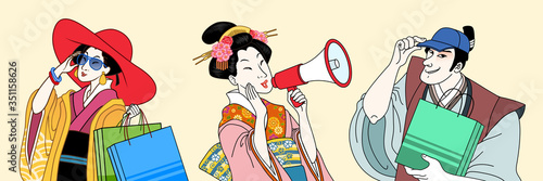 Fashion ukiyo-e people set