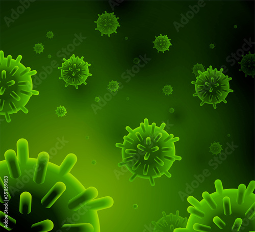 Green coronavirus cells background