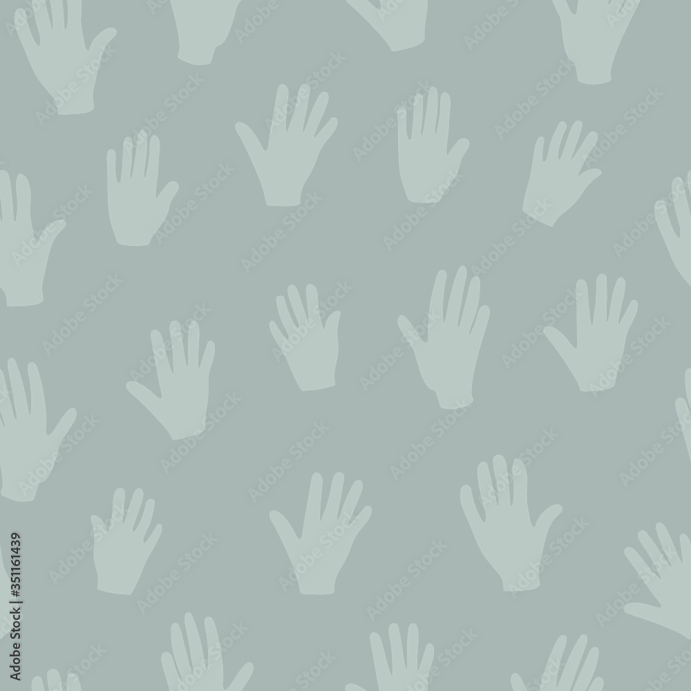 hands seamless pattern. gray background with a lot of handprints