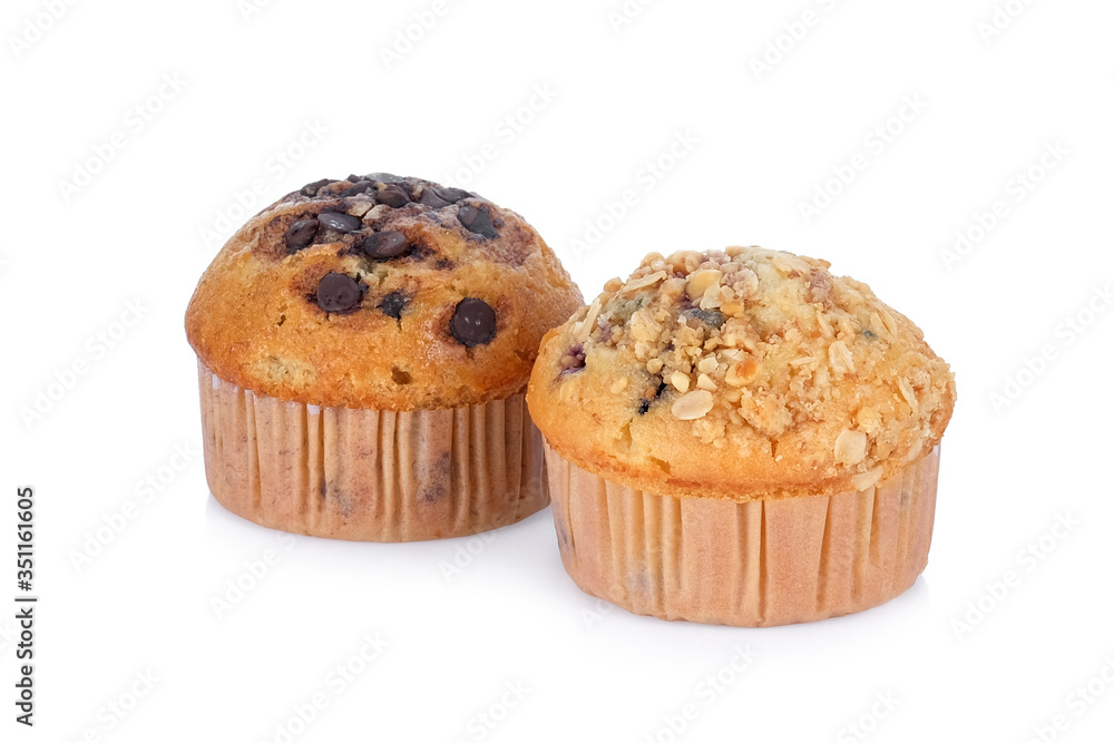 chocolate chip muffin isolated on white background chocolate chip muffin isolated on white background