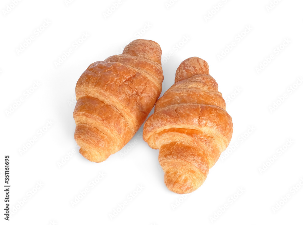 croissant isolated on white background, top view croissant isolated on white background, top view