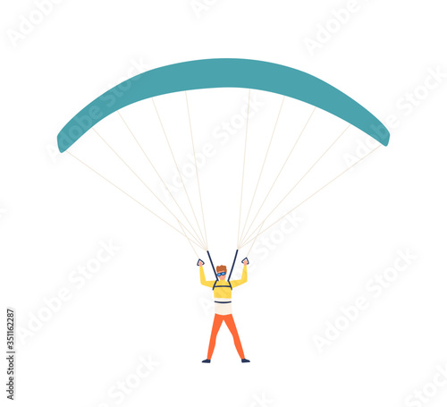 Funny colorful man enjoying parachuting sport vector flat illustration