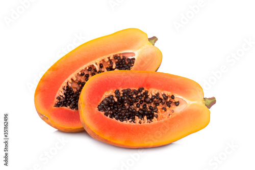 sliced sweet half papaya isolated on white background