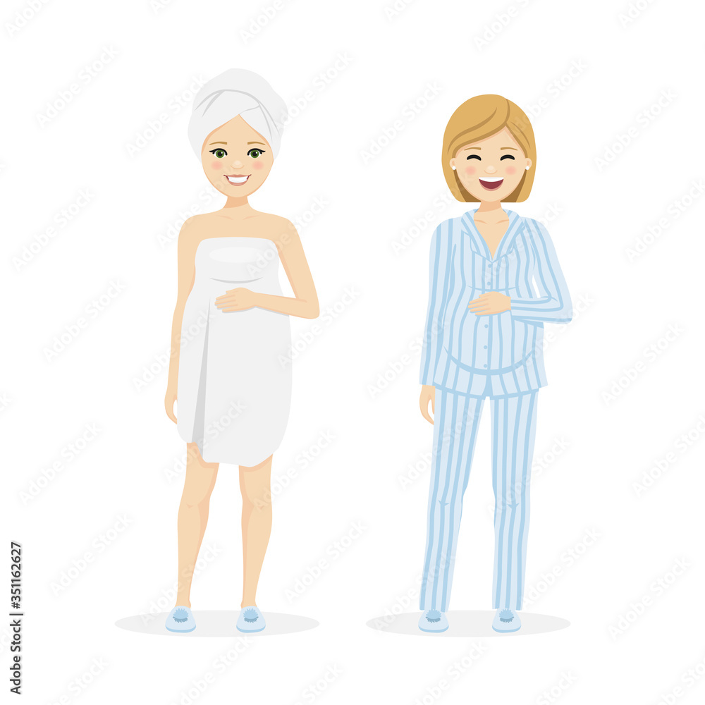 Beautiful pregnant woman with pajama and after shower. Vector illustration Beautiful pregnant woman with pajama and after shower. Vector illustration