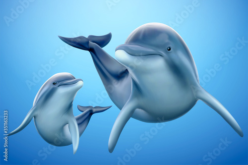 Canvas Print Charming dolphin family