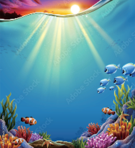 Dreamy tropical ocean with sunset