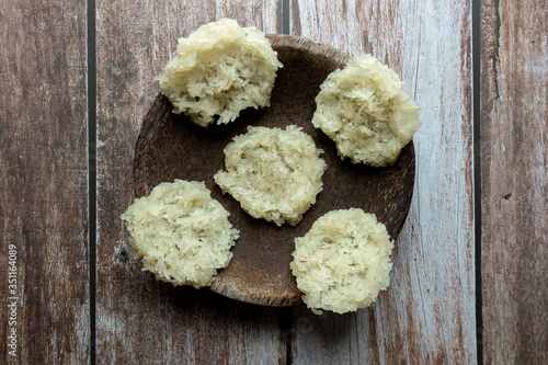 Raw Ranggining. A unique kind of Rengginang, made from variety of traditional tapioca and rice crackers sticked together and shaped into a disc. photo