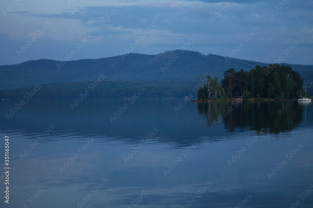 Early morning on the lake Turgoyak , Russia