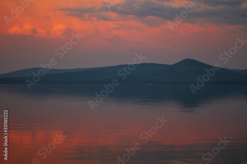 Early morning on the lake Turgoyak , Russia