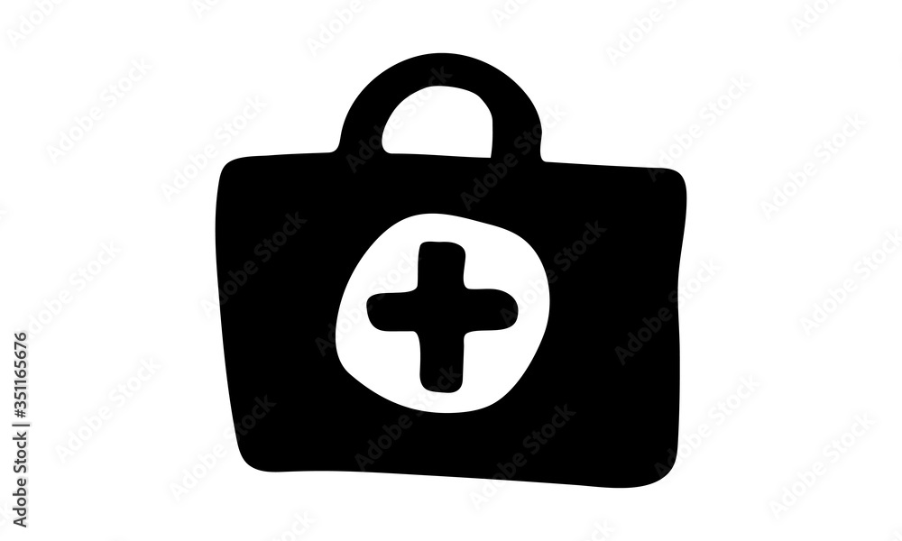 Vector hand drawn medicine illustration. Doodle first aid kit icon Vector hand drawn medicine illustration. Doodle first aid kit icon