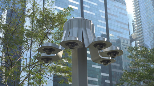 Canvas Print Multiple Surveillance CCTV Cameras in City of Singapore