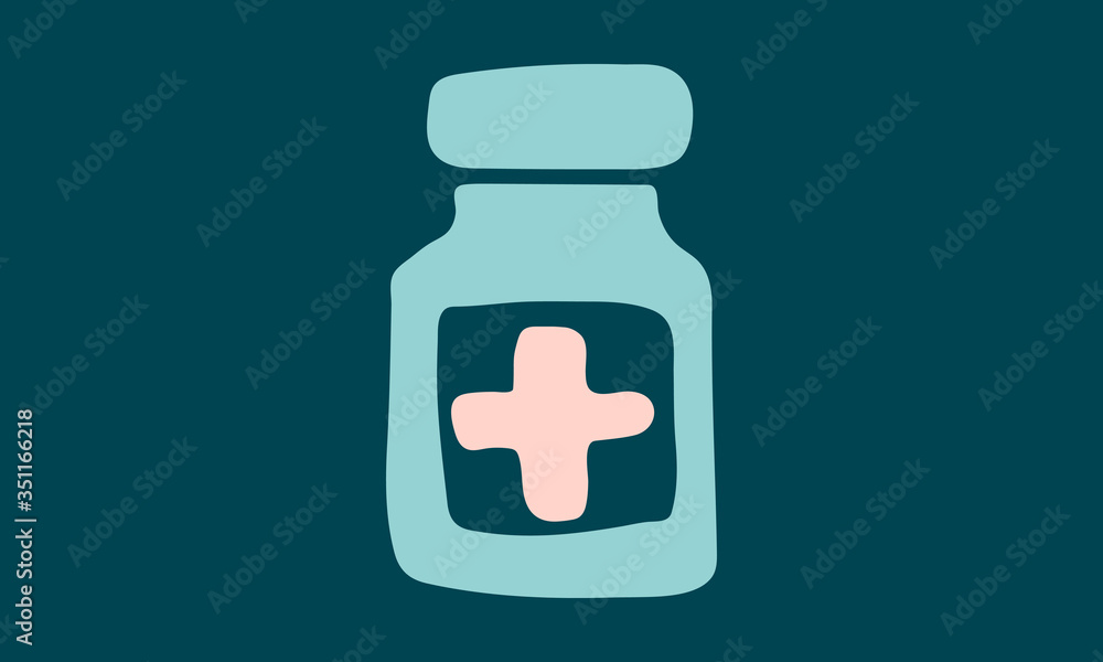 Vector hand drawn medicine bottle illustration. Doodle first aid icon. Vector hand drawn medicine bottle illustration. Doodle first aid icon.