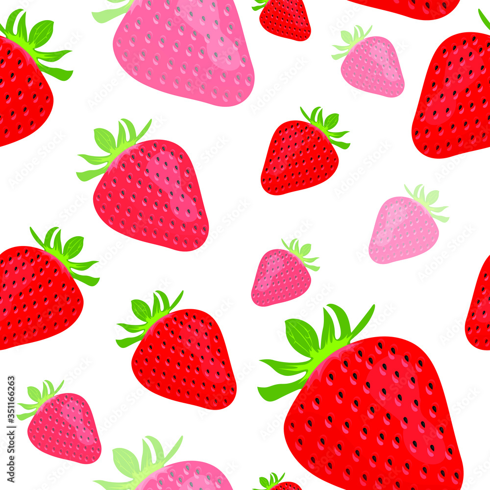 Seamless pattern delicious red strawberries, green leaves with solid color and transparancy on a white background. Seamless pattern delicious red strawberries, green leaves with solid color and transparancy on a white background.
