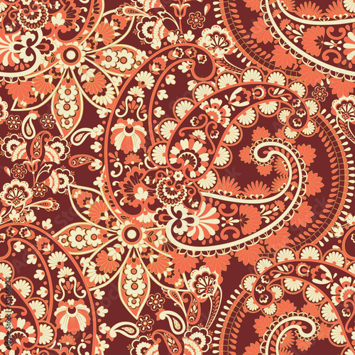 Indian rug paisley ornament pattern. Vector Seamless illustration.