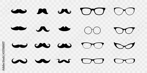 Set of Moustaches and Glasses for Funny Face Design
