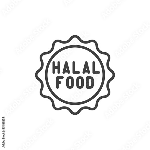 Halal food logo line icon. linear style sign for mobile concept and web design. Muslim halal label outline vector icon. Symbol, logo illustration. Vector graphics