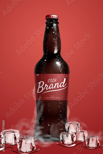 Cola bottle mock up with ice blocks