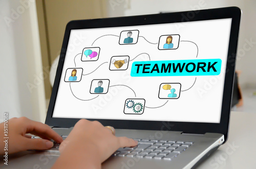 Teamwork concept on a laptop screen