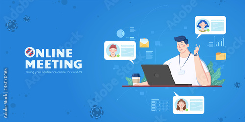 Man attending online meeting