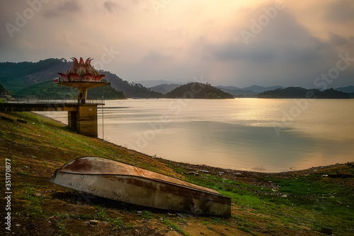 typical Vietnamese landscape in spring at dam Ghenh Che Lake photo