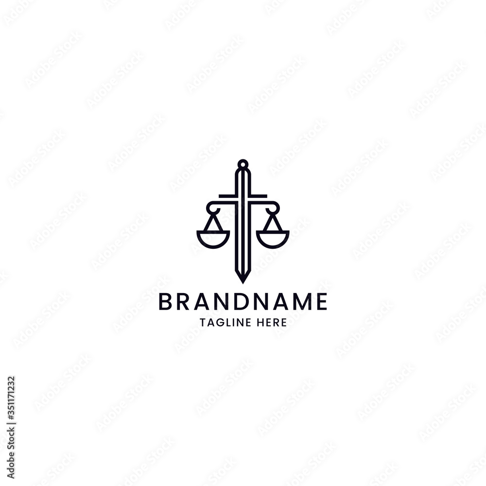 Obraz premium Sword with balance. Law firm logo icon design template vector
