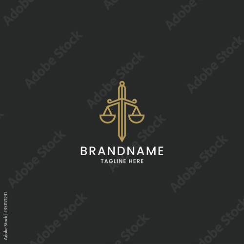Sword with balance. Law firm logo icon design template vector