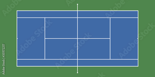 Tennis court backround with exact proportions. Top view. Vector illustration.