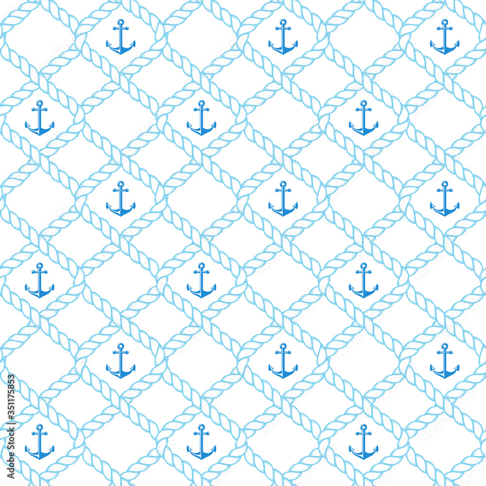 Fototapeta premium Nautical seamless pattern with rope and anchors. Vector.