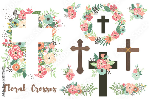 Leinwand Poster A Vector Of Floral Crosses Elements Set